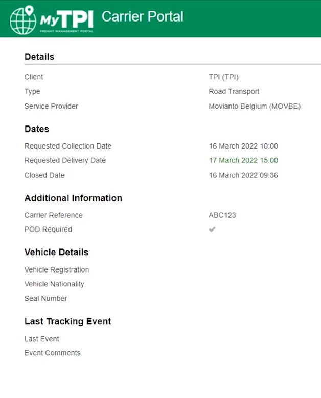 MyTPI carrier Portal